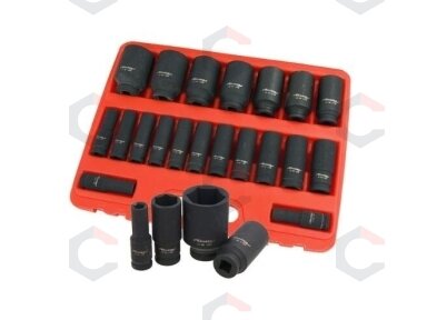 Smūginių ilgų galvučių rinkinys | 12,5 mm (1/2") | 10-38 mm | 20 vnt. (SK1220) Smūginių ilgų galvučių rinkinys | 12,5 mm (1/2") | 10-38 mm | 20 vnt. (SK1220)