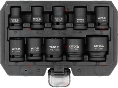 Smūginių trumpų galvučių rinkinys – AS-Drive, CrMo – 1/2", 10 vnt (YT-10252) Smūginių trumpų galvučių rinkinys – AS-Drive, CrMo – 1/2", 10 vnt (YT-10252)