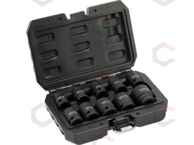 Smūginių trumpų galvučių rinkinys – AS-Drive, CrMo – 1/2", 10 vnt (YT-10252) Smūginių trumpų galvučių rinkinys – AS-Drive, CrMo – 1/2", 10 vnt (YT-10252)