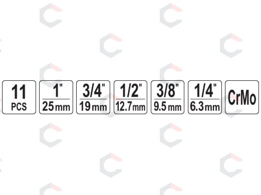 Smūginių adapterių ir šarnyrų / kardanų rinkinys | 6.3 mm (1/4") – 25 mm (1") | 11 vnt. (YT-10646) 3