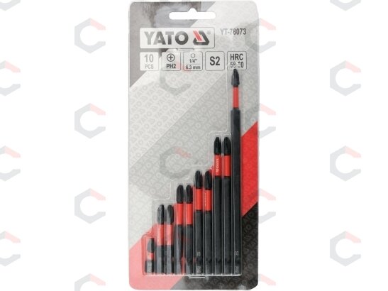 Smūginių antgaliukų komplektas | 1/4" | PH2 | 10 vnt (YT-78073) 3 Smūginių antgaliukų komplektas | 1/4" | PH2 | 10 vnt (YT-78073) 3