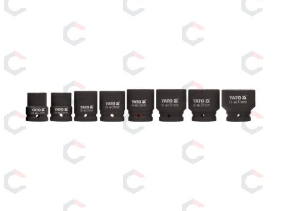 Smūginių galvučių rinkinys | 20 mm (3/4") | 22 - 41 mm | 8 vnt. (YT-1115) 4 Smūginių galvučių rinkinys | 20 mm (3/4") | 22 - 41 mm | 8 vnt. (YT-1115) 4