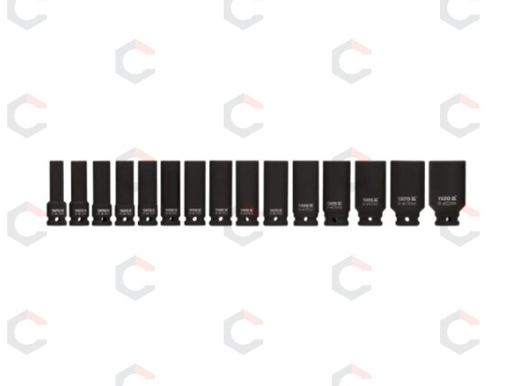 Smūginių ilgų galvučių rinkinys | 12,5 mm (1/2") | 10-32 mm | 15 vnt. (YT-1055) 3 Smūginių ilgų galvučių rinkinys | 12,5 mm (1/2") | 10-32 mm | 15 vnt. (YT-1055) 3