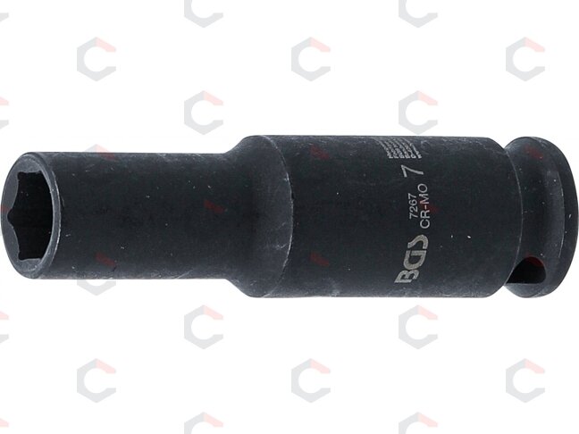 Smūginė galvutė ilga | šešiakampė | 6,3 mm (1/4") | 7 mm (7267) Smūginė galvutė ilga | šešiakampė | 6,3 mm (1/4") | 7 mm (7267)