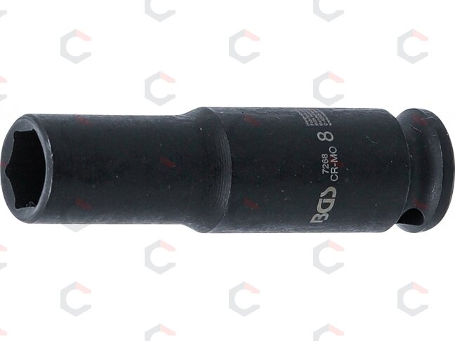 Smūginė galvutė ilga | šešiakampė | 6,3 mm (1/4") | 8 mm (7268) Smūginė galvutė ilga | šešiakampė | 6,3 mm (1/4") | 8 mm (7268)