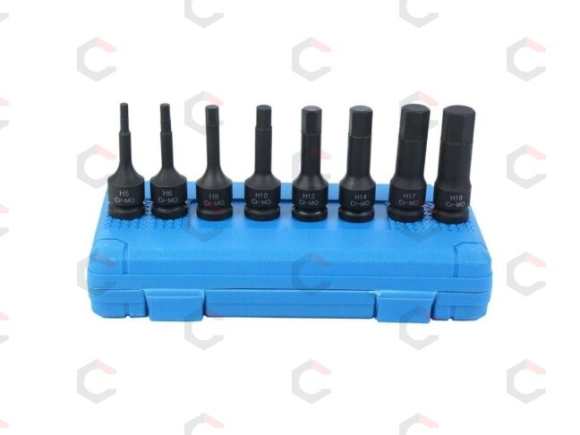 Smūginiai antgaliai – šešiakampiai CR-MO 1/2" – 5–19 mm | 8 vnt. (S1100) 1 Smūginiai antgaliai – šešiakampiai CR-MO 1/2" – 5–19 mm | 8 vnt. (S1100) 1