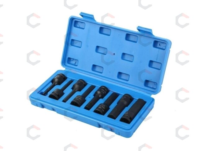 Smūginiai antgaliai – šešiakampiai CR-MO 1/2" – 5–19 mm | 8 vnt. (S1100) 2 Smūginiai antgaliai – šešiakampiai CR-MO 1/2" – 5–19 mm | 8 vnt. (S1100) 2
