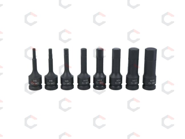 Smūginiai antgaliai – šešiakampiai CR-MO 1/2" – 5–19 mm | 8 vnt. (S1100) 3 Smūginiai antgaliai – šešiakampiai CR-MO 1/2" – 5–19 mm | 8 vnt. (S1100) 3