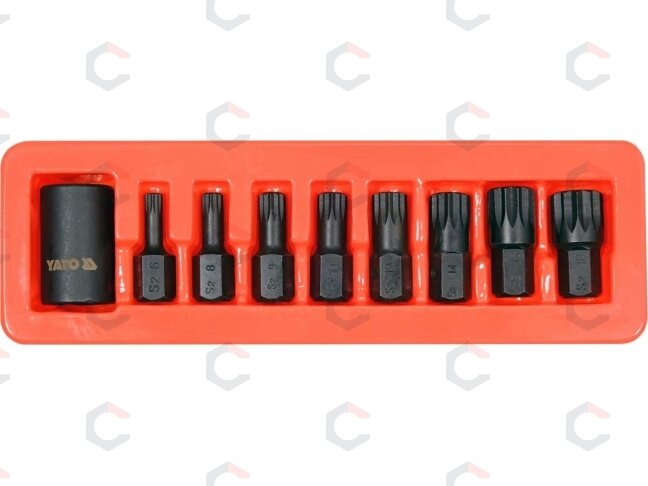 Smūginių Spline (XZN) antgalių rinkinys | 1/2" | M6–M18 | 9 vnt. (YT-10663) 1