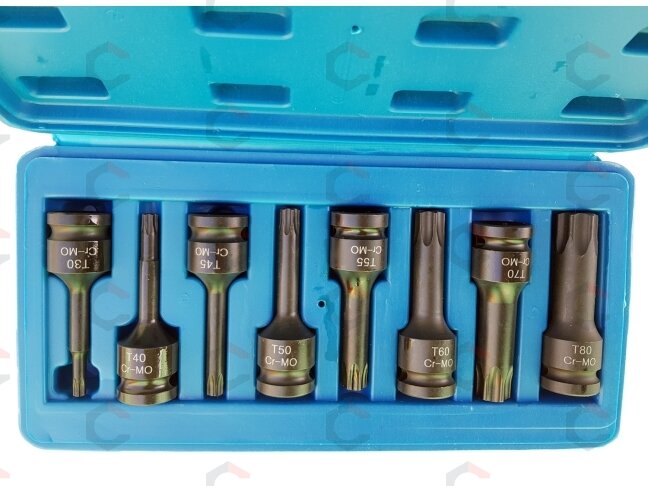 Smūginiai antgaliai – T-Star (Torx) CR-MO 1/2" – T30–T80 | 8 vnt. (S1101)