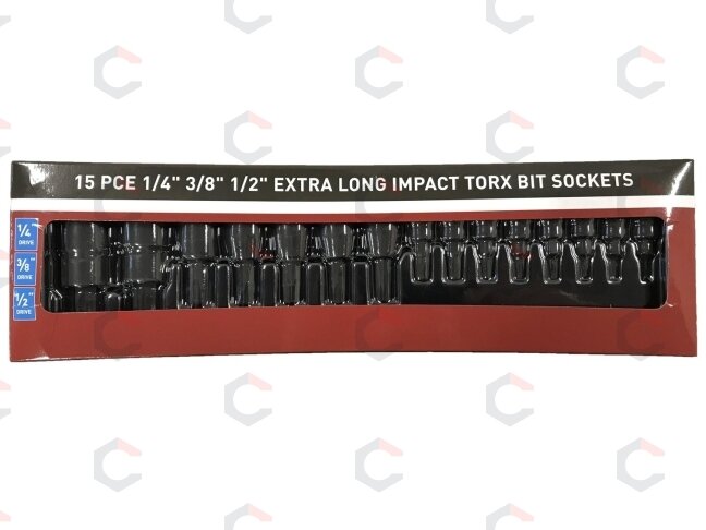 Smūginiai antgaliai | 6.3 mm (1/4") / 10 mm (3/8") / 12,5 mm (1/2") | T-Star (Torx) T6 - T70 | 15 vnt. (S1115) 1