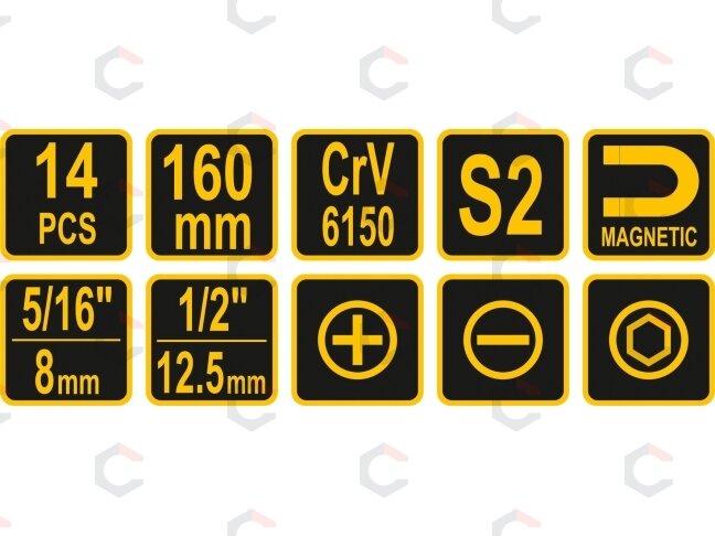 Smūginis atsuktuvas su magnetiniais antgaliais | 14 vnt. (65124) 4 Smūginis atsuktuvas su magnetiniais antgaliais | 14 vnt. (65124) 4
