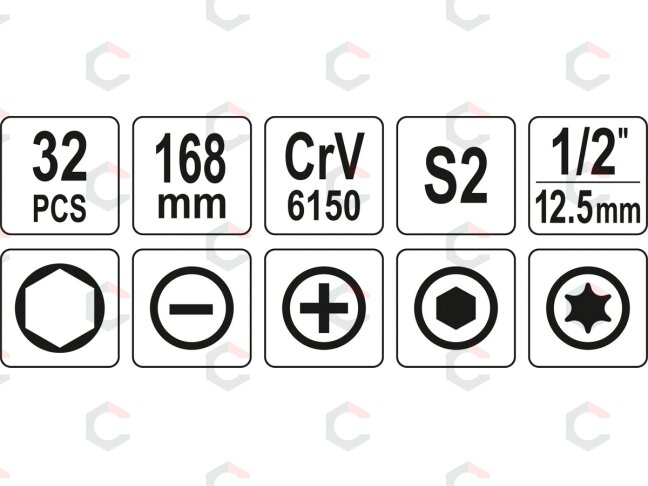 Smūginis reversinis atsuktuvas | 32 vnt. (YT-28000) 4 Smūginis reversinis atsuktuvas | 32 vnt. (YT-28000) 4