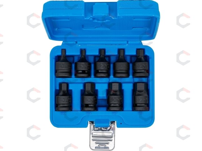 Smūginių antgalių rinkinys | 12,5 mm (1/2") | hex šešiakampis 5 - 19 mm | 9 vnt. (5485) 3