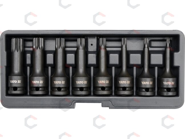 Smūginių antgalių rinkinys | 12,5 mm (1/2") | Spline (XZN) M5 - M18 | 8 vnt. (YT-1069) Smūginių antgalių rinkinys | 12,5 mm (1/2") | Spline (XZN) M5 - M18 | 8 vnt. (YT-1069)