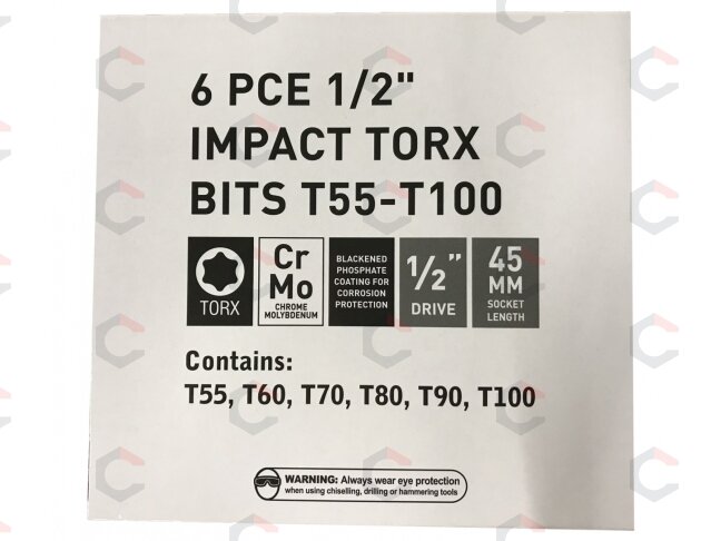 Smūginių antgalių rinkinys | 12,5 mm (1/2") | T-Star (Torx) T55 - T100 | 6 vnt. (S1106) 2