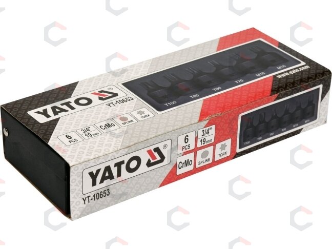 Smūginių antgalių rinkinys | 20 mm (3/4") | T-Star (Torx) T70 - T100 | spline M16-M18 | 6 vnt. (YT-10653) 3 Smūginių antgalių rinkinys | 20 mm (3/4") | T-Star (Torx) T70 - T100 | spline M16-M18 | 6 vnt. (YT-10653) 3