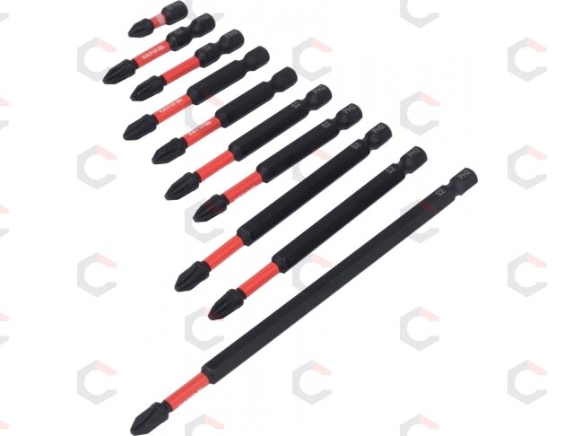 Smūginių antgaliukų komplektas | 1/4" | PH2 | 10 vnt (YT-78073) 1 Smūginių antgaliukų komplektas | 1/4" | PH2 | 10 vnt (YT-78073) 1