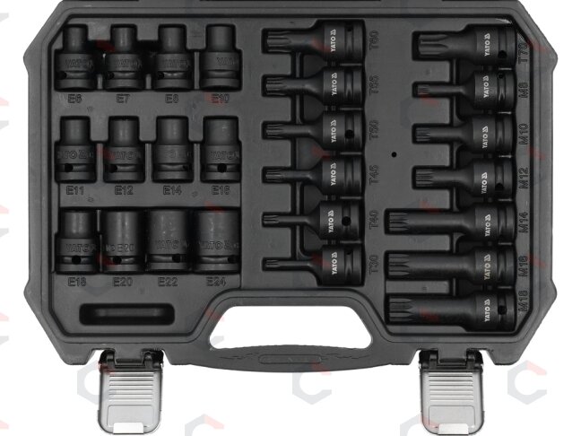 Smūginių galvučių ir antgalių rinkinys | 12,5 mm (1/2") | 25 vnt. (YT-10572) Smūginių galvučių ir antgalių rinkinys | 12,5 mm (1/2") | 25 vnt. (YT-10572)