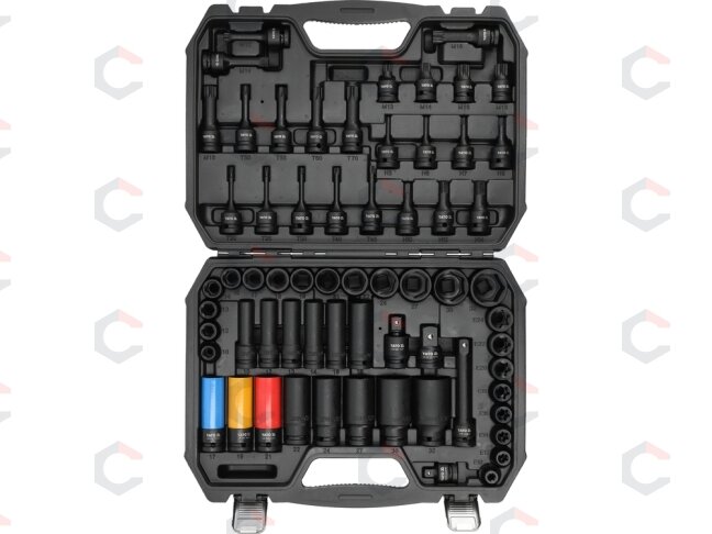 Smūginių galvučių ir antgalių rinkinys | 1/2" | su adapteriais | 64 vnt | 10 - 32 mm (YT-10260)