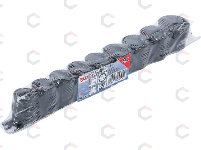 Smūginių galvučių rinkinys | patrumpintos | 12,5 mm (1/2") | 13–24 mm | 9 vnt. (9551) 3 Smūginių galvučių rinkinys | patrumpintos | 12,5 mm (1/2") | 13–24 mm | 9 vnt. (9551) 3