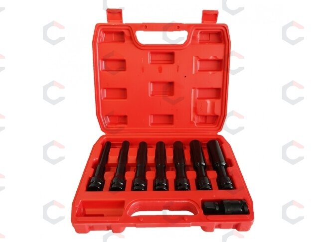 Smūginių galvučių rinkinys su šarnyru | labai ilgos | 12.5 mm (1/2") | SW 8 - 19 mm | 8 vnt. (SK1208) 1 Smūginių galvučių rinkinys su šarnyru | labai ilgos | 12.5 mm (1/2") | SW 8 - 19 mm | 8 vnt. (SK1208) 1