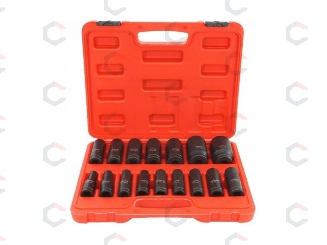 Smūginių ilgų galvučių rinkinys | 12,5 mm (1/2") | 10-32 mm | 16 vnt. (SK1216) 1 Smūginių ilgų galvučių rinkinys | 12,5 mm (1/2") | 10-32 mm | 16 vnt. (SK1216) 1