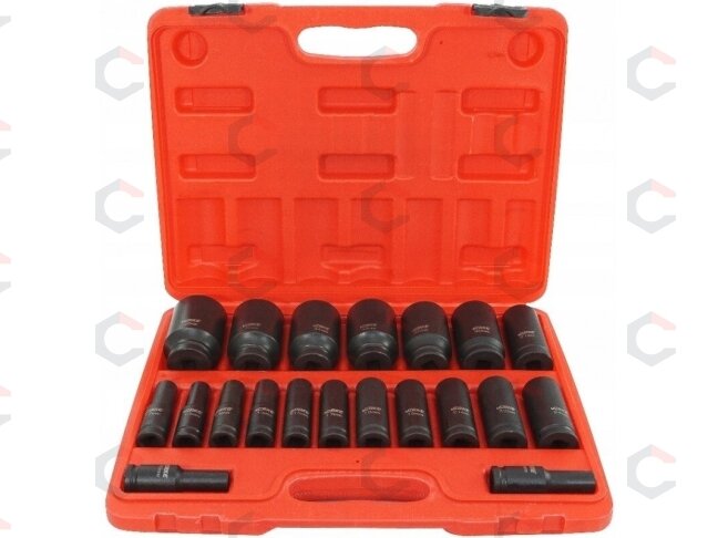 Smūginių ilgų galvučių rinkinys | 12,5 mm (1/2") | 10-38 mm | 20 vnt. (SK1220) Smūginių ilgų galvučių rinkinys | 12,5 mm (1/2") | 10-38 mm | 20 vnt. (SK1220)