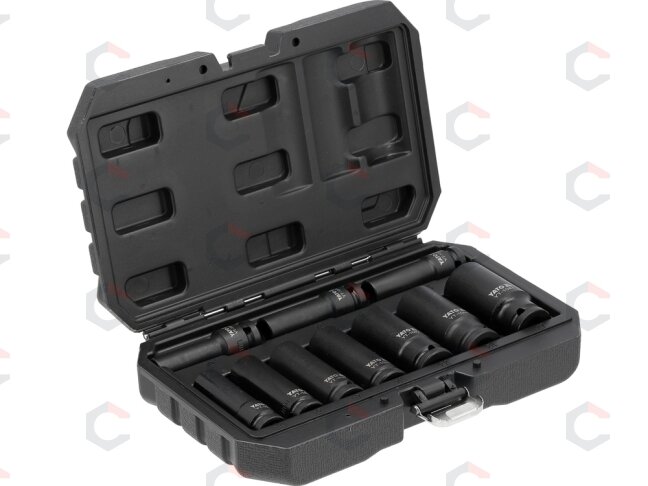 Smūginių ilgų galvučių rinkinys – AS-Drive, CrMo – 1/2", 10–27 mm, 10 vnt (YT-10557) Smūginių ilgų galvučių rinkinys – AS-Drive, CrMo – 1/2", 10–27 mm, 10 vnt (YT-10557)