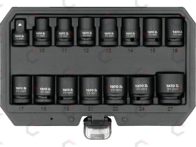 Smūginių trumpų galvučių rinkinys – AS-Drive 1/2", CrMo – 10–27 mm, 15 vnt (YT-10253) 1 Smūginių trumpų galvučių rinkinys – AS-Drive 1/2", CrMo – 10–27 mm, 15 vnt (YT-10253) 1