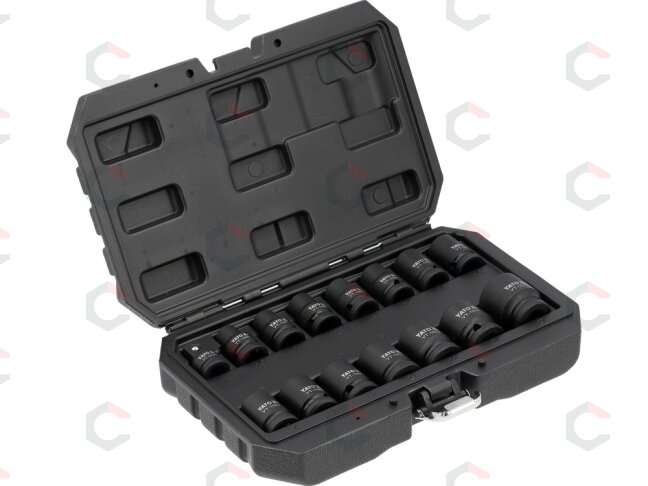 Smūginių trumpų galvučių rinkinys – AS-Drive 1/2", CrMo – 10–27 mm, 15 vnt (YT-10253) Smūginių trumpų galvučių rinkinys – AS-Drive 1/2", CrMo – 10–27 mm, 15 vnt (YT-10253)