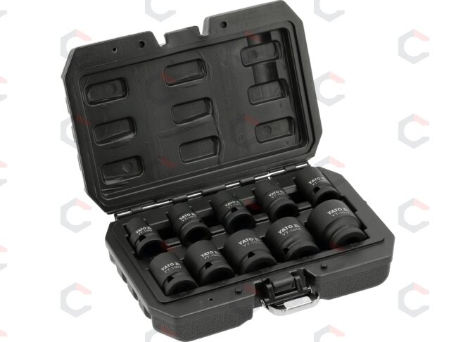 Smūginių trumpų galvučių rinkinys – AS-Drive, CrMo – 1/2", 10 vnt (YT-10252) Smūginių trumpų galvučių rinkinys – AS-Drive, CrMo – 1/2", 10 vnt (YT-10252)