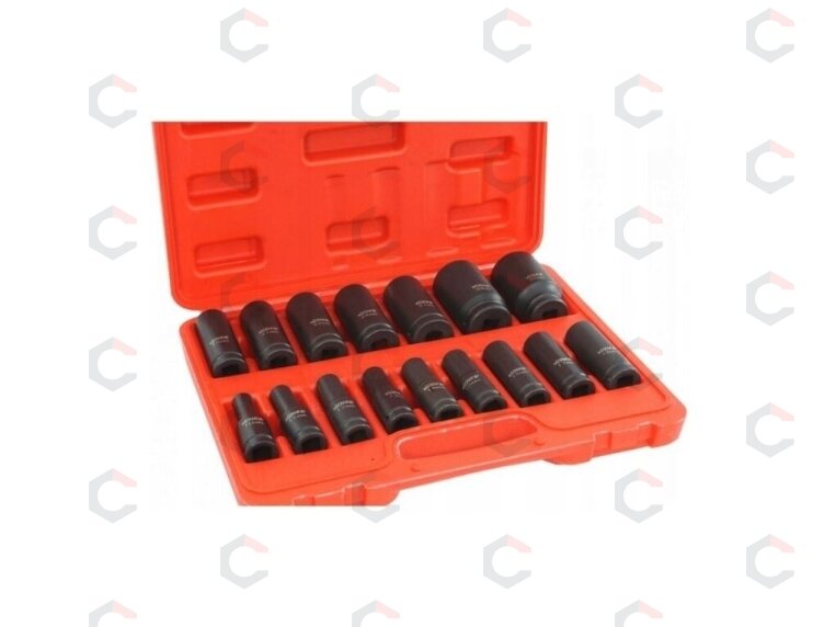 Smūginių ilgų galvučių rinkinys | 12,5 mm (1/2") | 10-32 mm | 16 vnt. (SK1216) Smūginių ilgų galvučių rinkinys | 12,5 mm (1/2") | 10-32 mm | 16 vnt. (SK1216)