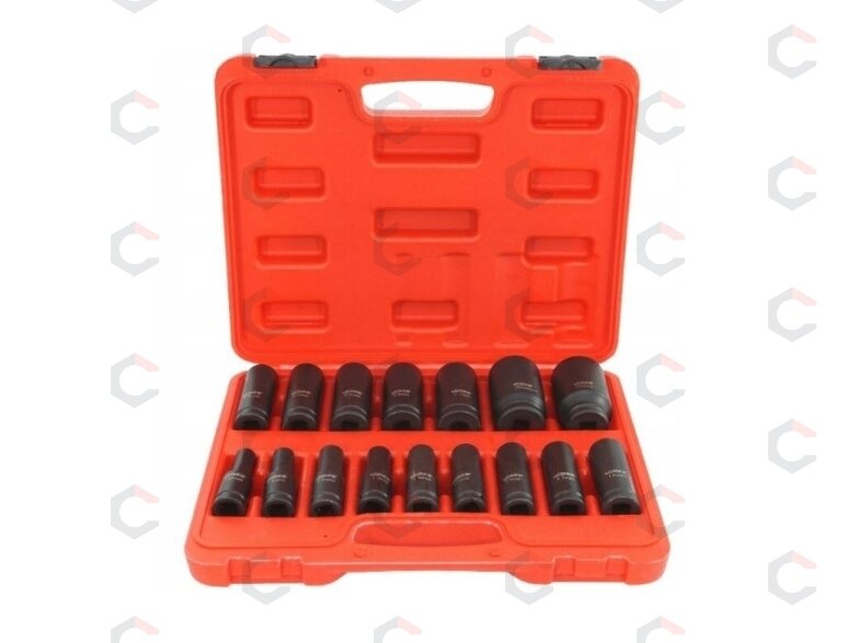 Smūginių ilgų galvučių rinkinys | 12,5 mm (1/2") | 10-32 mm | 16 vnt. (SK1216) 1 Smūginių ilgų galvučių rinkinys | 12,5 mm (1/2") | 10-32 mm | 16 vnt. (SK1216) 1