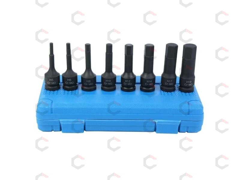 Smūginiai antgaliai – šešiakampiai CR-MO 1/2" – 5–19 mm | 8 vnt. (S1100) 1 Smūginiai antgaliai – šešiakampiai CR-MO 1/2" – 5–19 mm | 8 vnt. (S1100) 1