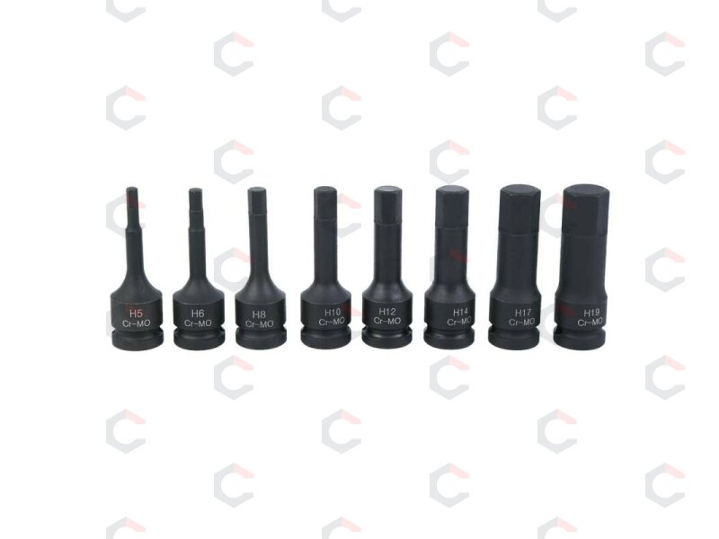 Smūginiai antgaliai – šešiakampiai CR-MO 1/2" – 5–19 mm | 8 vnt. (S1100) 3 Smūginiai antgaliai – šešiakampiai CR-MO 1/2" – 5–19 mm | 8 vnt. (S1100) 3