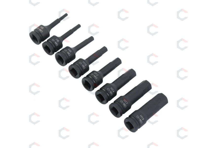 Smūginiai antgaliai – šešiakampiai CR-MO 1/2" – 5–19 mm | 8 vnt. (S1100) 4 Smūginiai antgaliai – šešiakampiai CR-MO 1/2" – 5–19 mm | 8 vnt. (S1100) 4