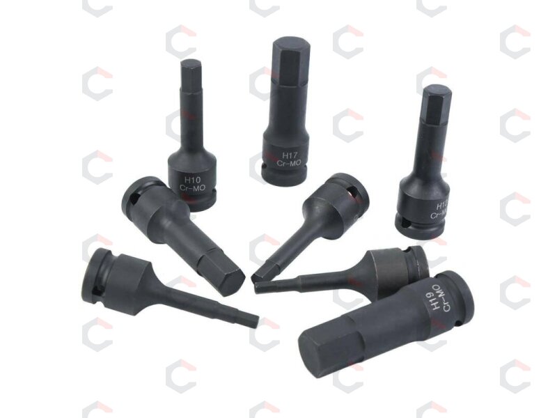 Smūginiai antgaliai – šešiakampiai CR-MO 1/2" – 5–19 mm | 8 vnt. (S1100) 5 Smūginiai antgaliai – šešiakampiai CR-MO 1/2" – 5–19 mm | 8 vnt. (S1100) 5