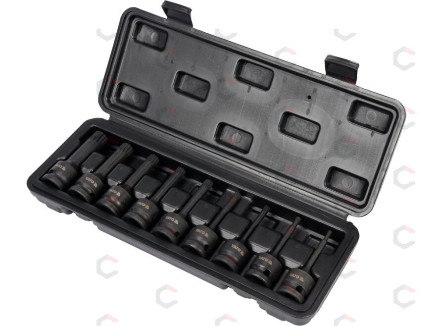 Smūginių antgalių rinkinys | 12,5 mm (1/2") | Spline (XZN) M4 - M16 | 9 vnt. (YT-10691) 1 Smūginių antgalių rinkinys | 12,5 mm (1/2") | Spline (XZN) M4 - M16 | 9 vnt. (YT-10691) 1