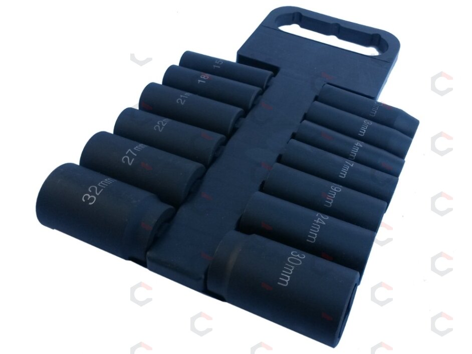 Smūginių ilgų galvučių rinkinys | 12,5 mm (1/2") | 10-32 mm | 13 vnt. (SK1213) 1 Smūginių ilgų galvučių rinkinys | 12,5 mm (1/2") | 10-32 mm | 13 vnt. (SK1213) 1