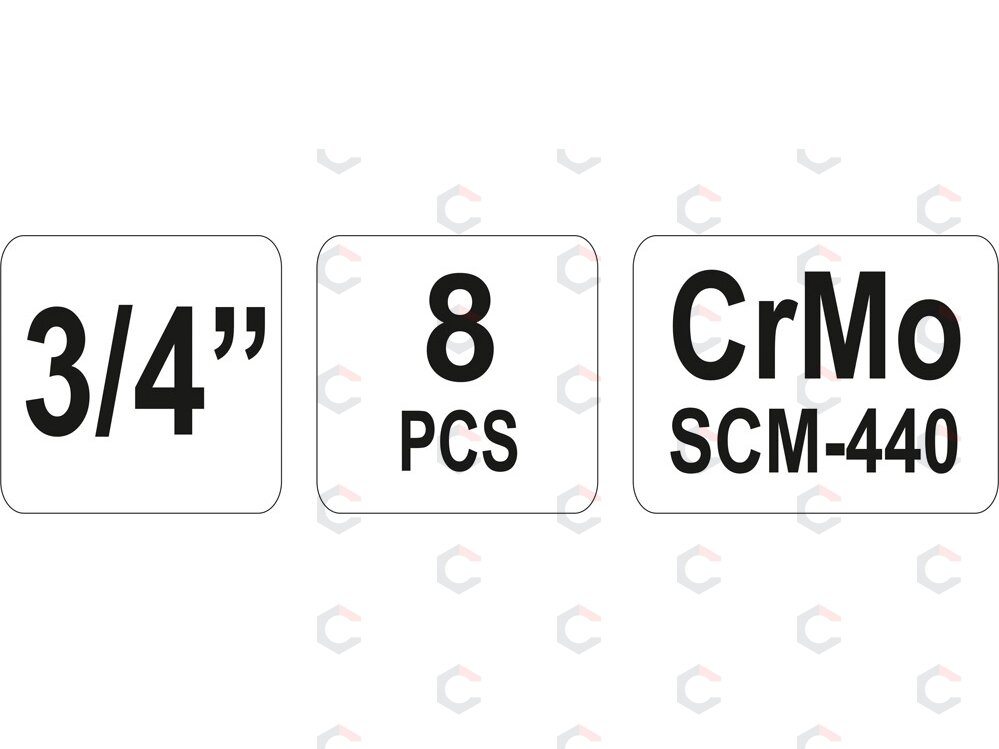 Smūginių galvučių rinkinys | 20 mm (3/4") | 22 - 41 mm | 8 vnt. (YT-1115) 5 Smūginių galvučių rinkinys | 20 mm (3/4") | 22 - 41 mm | 8 vnt. (YT-1115) 5