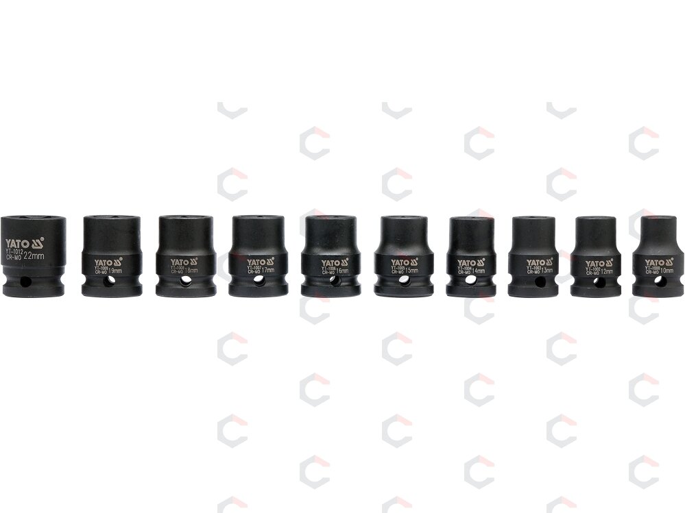 Smūginių galvučių rinkinys, šešiakampės | 12,5 mm (1/2") | 10 - 22 mm | 10 vnt (YT-1025) 3 Smūginių galvučių rinkinys, šešiakampės | 12,5 mm (1/2") | 10 - 22 mm | 10 vnt (YT-1025) 3