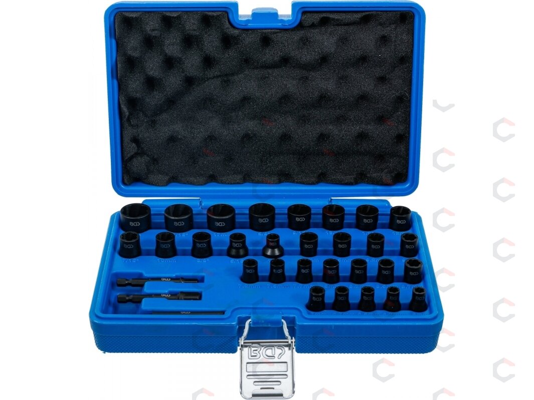 Specialus galvučių ir sraigtinių ištraukiklių rinkinys | 6.3 mm (1/4") / 10 mm (3/8") | 32 vnt. (74560) 1 Specialus galvučių ir sraigtinių ištraukiklių rinkinys | 6.3 mm (1/4") / 10 mm (3/8") | 32 vnt. (74560) 1