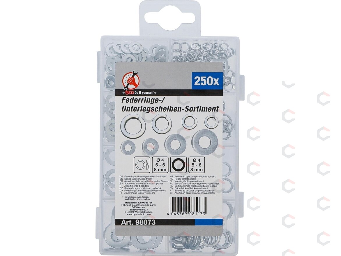 Spyruoklinių tarpinių asortimentas | Ø 4 - 8 mm | 250 vnt. (98073) 1 Spyruoklinių tarpinių asortimentas | Ø 4 - 8 mm | 250 vnt. (98073) 1