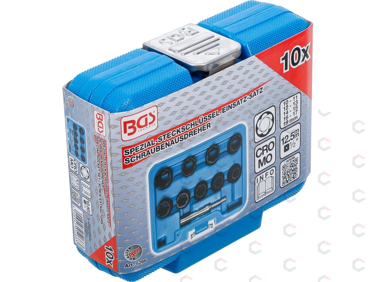 Specialus galvučių rinkinys / sraigtiniai ištraukikliai | 12,5 mm (1/2") | 10 - 19 mm | 10 vnt. (5266) 5 Specialus galvučių rinkinys / sraigtiniai ištraukikliai | 12,5 mm (1/2") | 10 - 19 mm | 10 vnt. (5266) 5