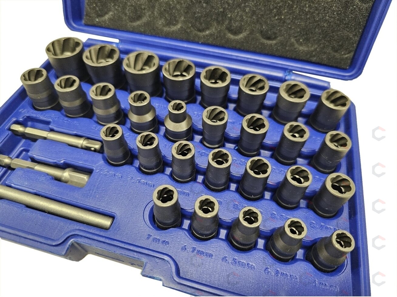 Specialus galvučių rinkinys / sraigtiniai ištraukikliai | 6.3 mm (1/4") / 10 mm (3/8") | 32 vnt. (SK201619) 3