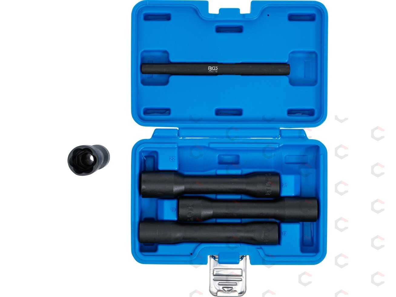 Specialus galvučių rinkinys / sraigtiniai ištraukikliai | Ilgos | 12,5 mm (1/2") | 17 - 22 mm | 5 vnt. (5262) 4 Specialus galvučių rinkinys / sraigtiniai ištraukikliai | Ilgos | 12,5 mm (1/2") | 17 - 22 mm | 5 vnt. (5262) 4