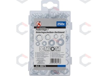 Spyruoklinių tarpinių asortimentas | Ø 4 - 8 mm | 250 vnt. (98073) Spyruoklinių tarpinių asortimentas | Ø 4 - 8 mm | 250 vnt. (98073)