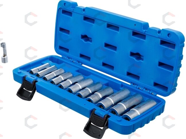 Specializuotų galvučių rinkinys su išpjova | 10 mm (3/8") | 8 - 19 mm | 12 vnt. (70988) 3 Specializuotų galvučių rinkinys su išpjova | 10 mm (3/8") | 8 - 19 mm | 12 vnt. (70988) 3