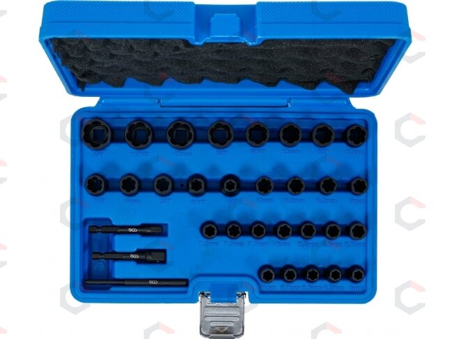 Specialus galvučių ir sraigtinių ištraukiklių rinkinys | 6.3 mm (1/4") / 10 mm (3/8") | 32 vnt. (74560) 3 Specialus galvučių ir sraigtinių ištraukiklių rinkinys | 6.3 mm (1/4") / 10 mm (3/8") | 32 vnt. (74560) 3